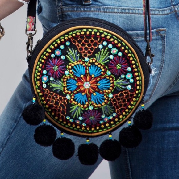 Handbags - LAST 1 🔥 Embroidered Tambourine Crossbody Bag